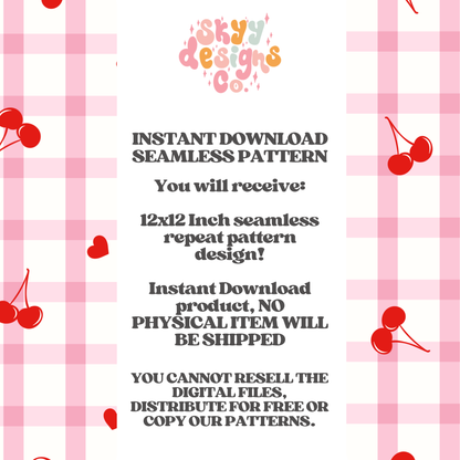 Gingham Cherries valentine hearts Pattern