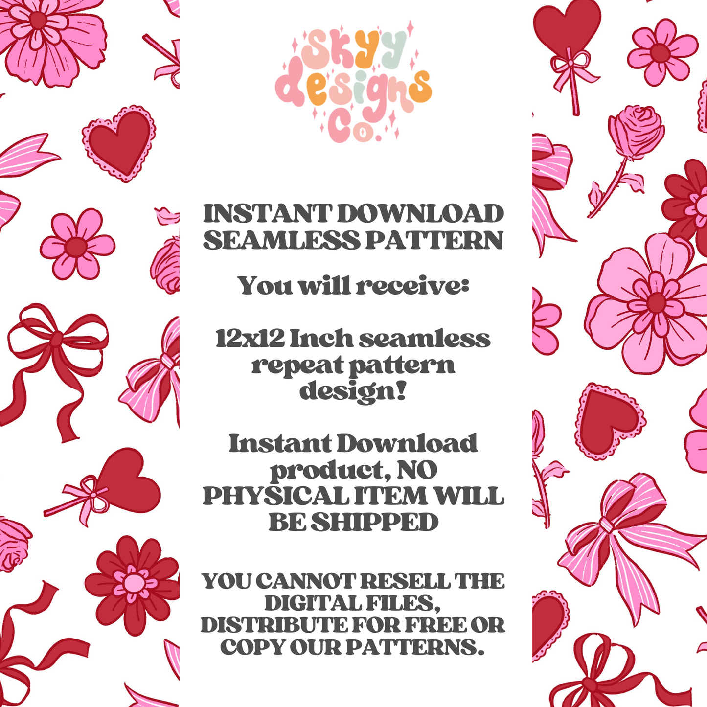 Valentine floral bow seamless pattern