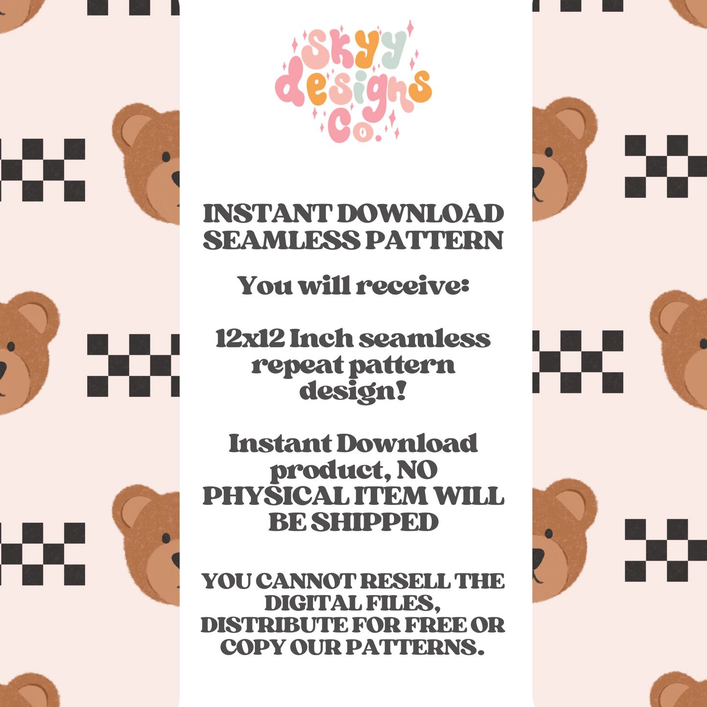 Checkered bears seamless pattern