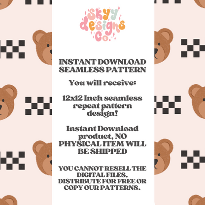 Checkered bears seamless pattern