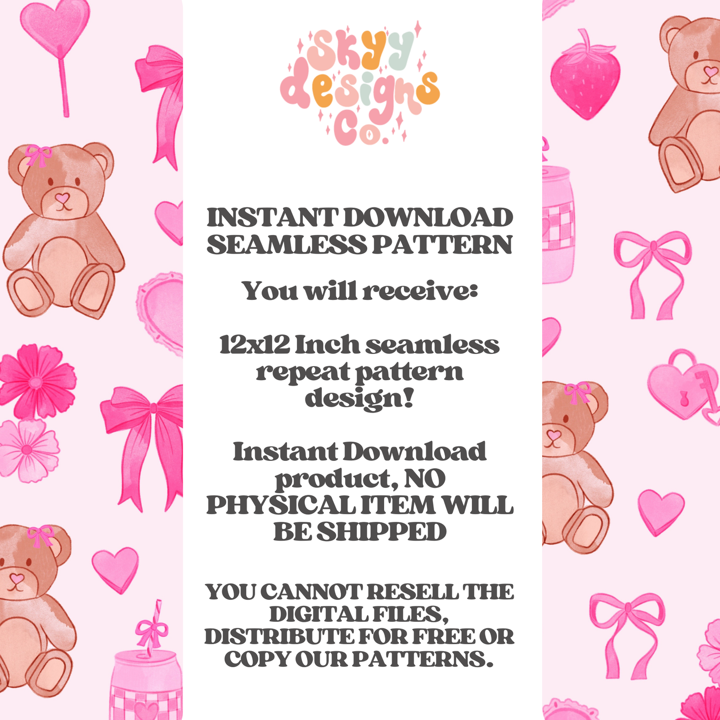 Valentine coquette bears Seamless pattern