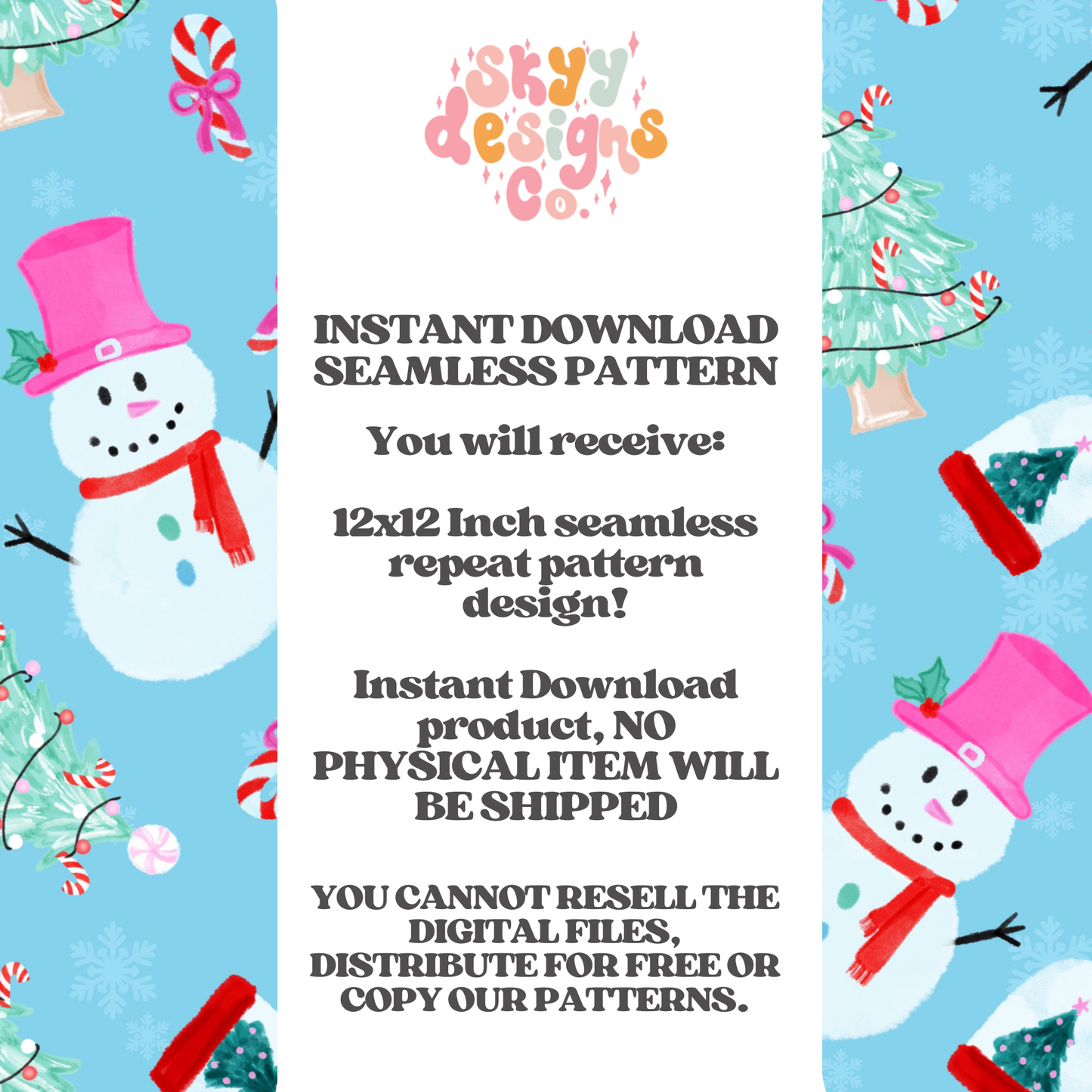 Bright watercolor Snowmen Seamless Pattern