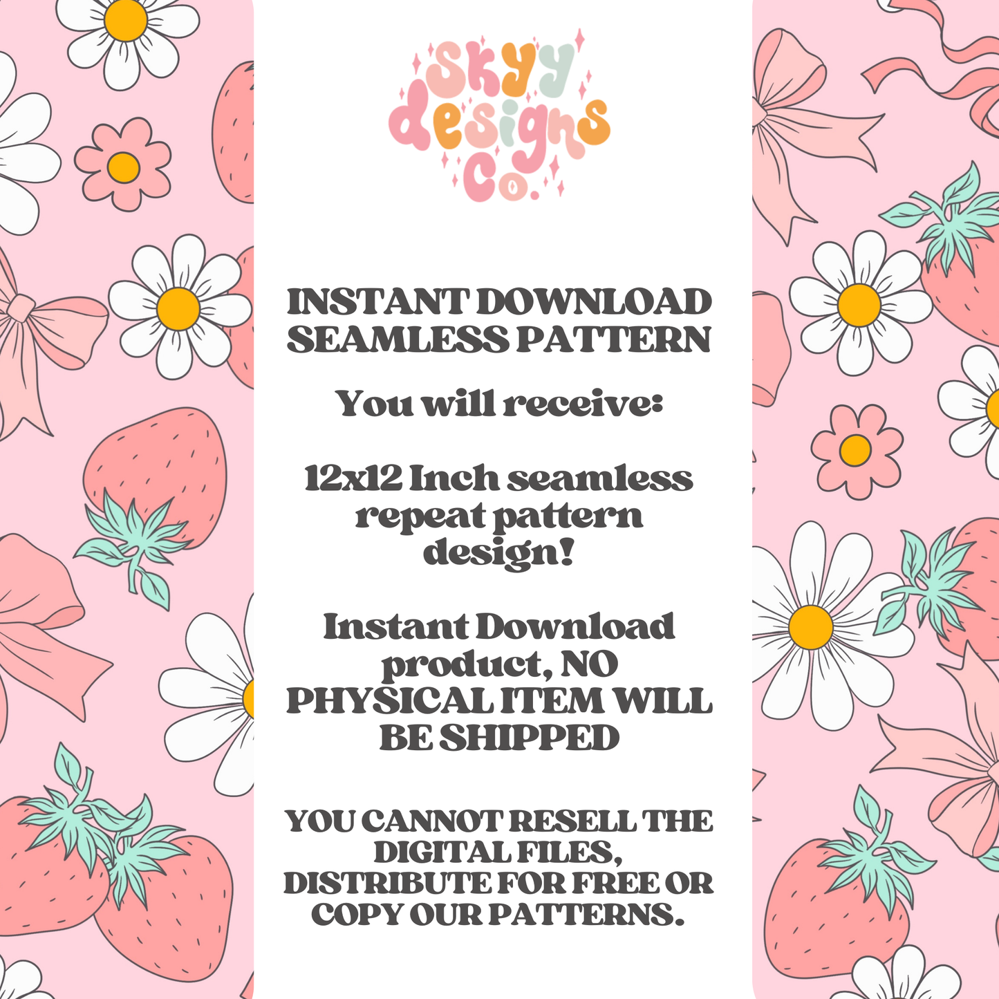 Strawberry Coquette bow floral Pattern