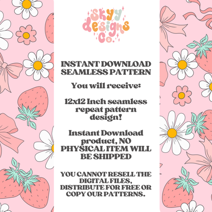 Strawberry Coquette bow floral Pattern