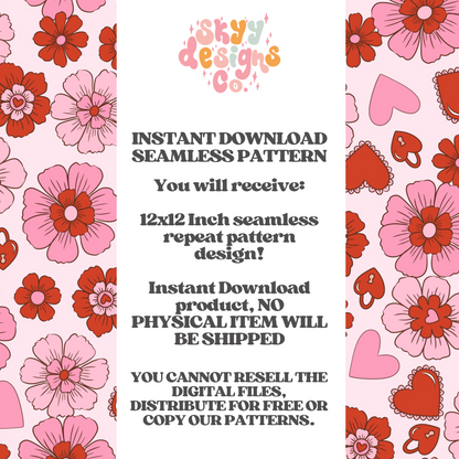 Valentine heart floral seamless pattern