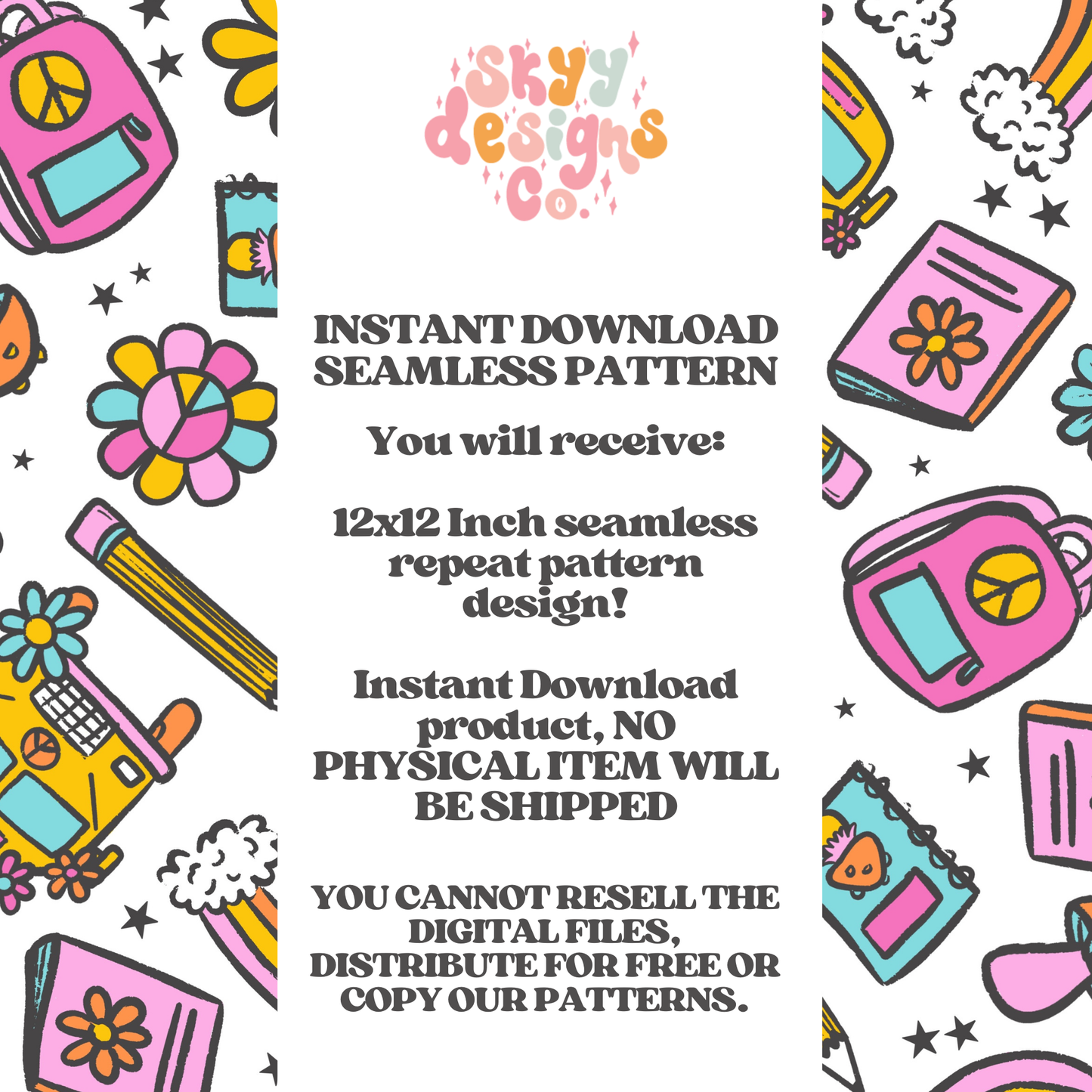 Trendy groovy school seamless Pattern