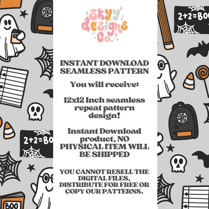 Boys Spooky School Supplies Seamless Pattern