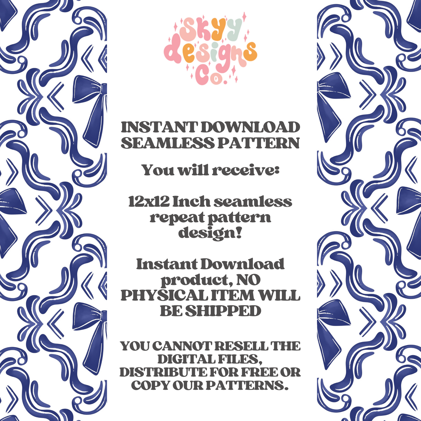 Blue coquette bows seamless pattern