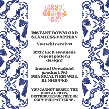 Blue coquette bows seamless pattern