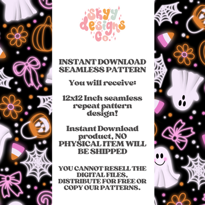 Neon Spooky Halloween Seamless Pattern