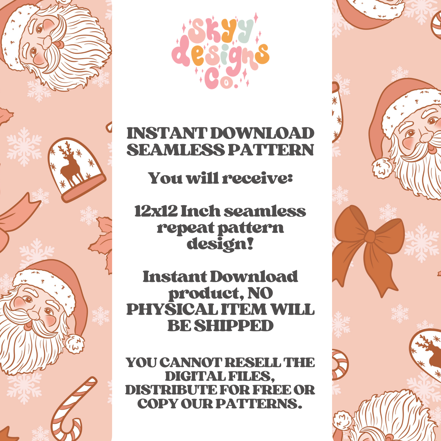 Boho Pink Santa Christmas Seamless Pattern