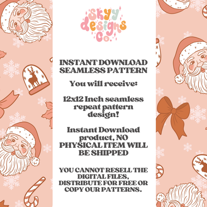 Boho Pink Santa Christmas Seamless Pattern