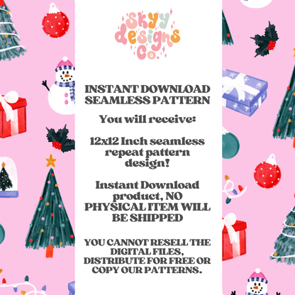 Pink Watercolor Christmas seamless Pattern