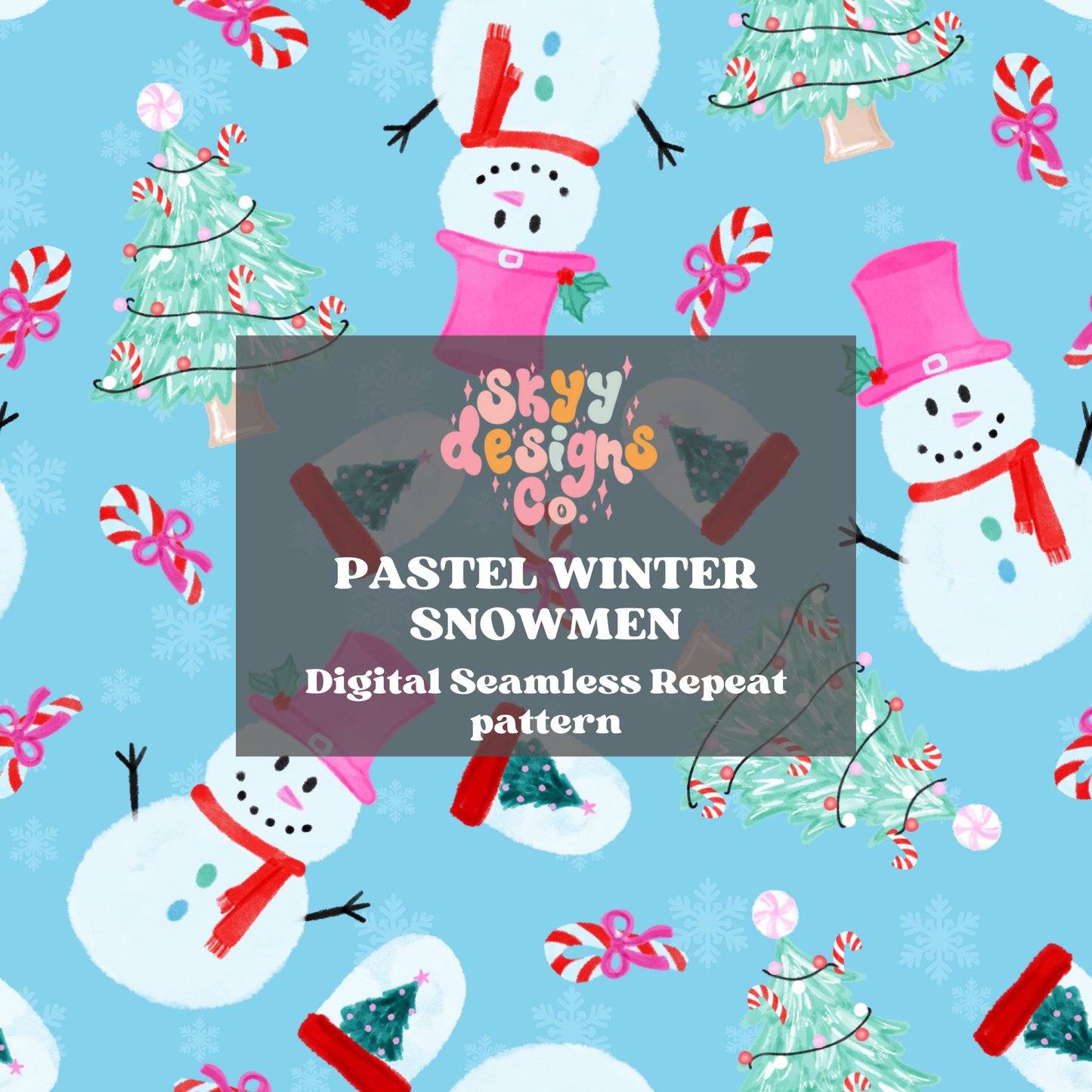 Bright watercolor Snowmen Seamless Pattern