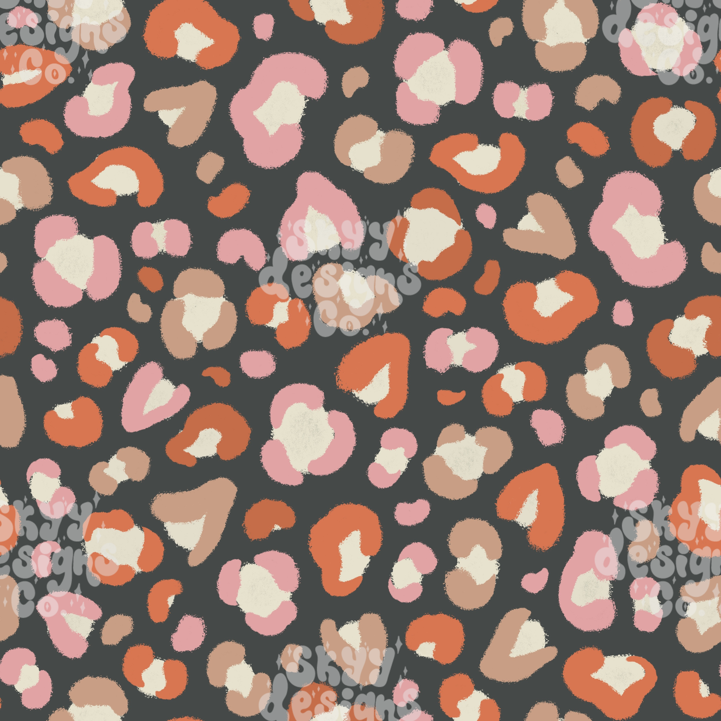 Pattern of colorful abstract halloween cheetah print on a dark background