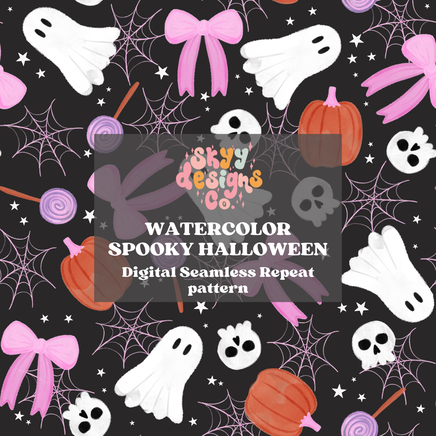 Watercolor Coquette Halloween Seamless Pattern