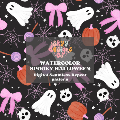 Watercolor Coquette Halloween Seamless Pattern