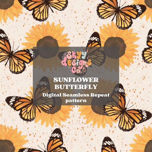 Boho sunflowers butterflies seamless pattern