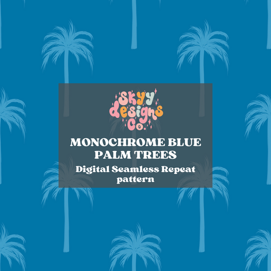 Blue Monochrome Summer Palms Pattern