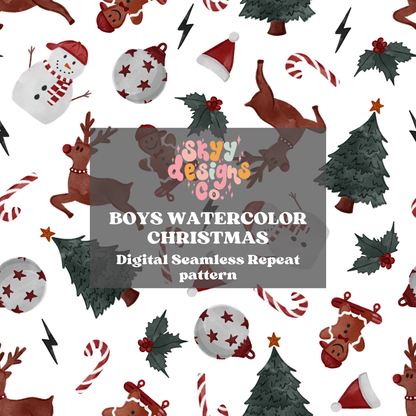 Boys watercolor Christmas Seamless Pattern