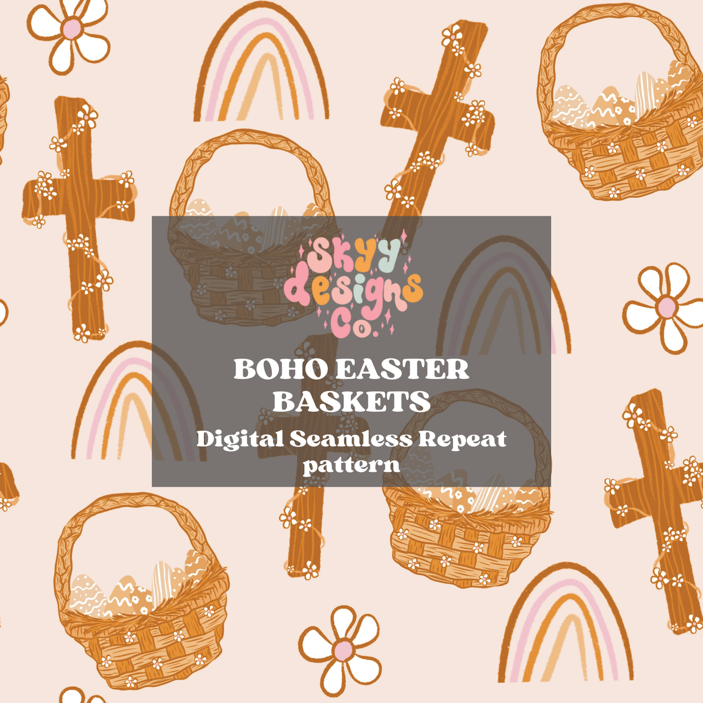 Boho Easter basket seamless pattern