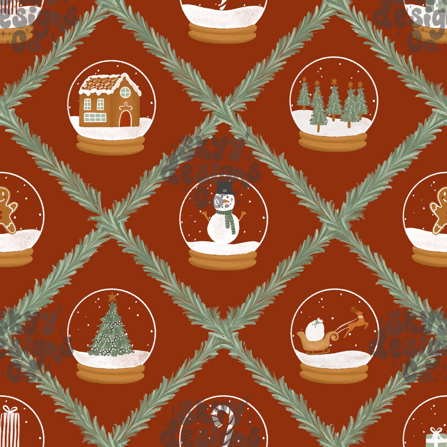 Snow globes on red background