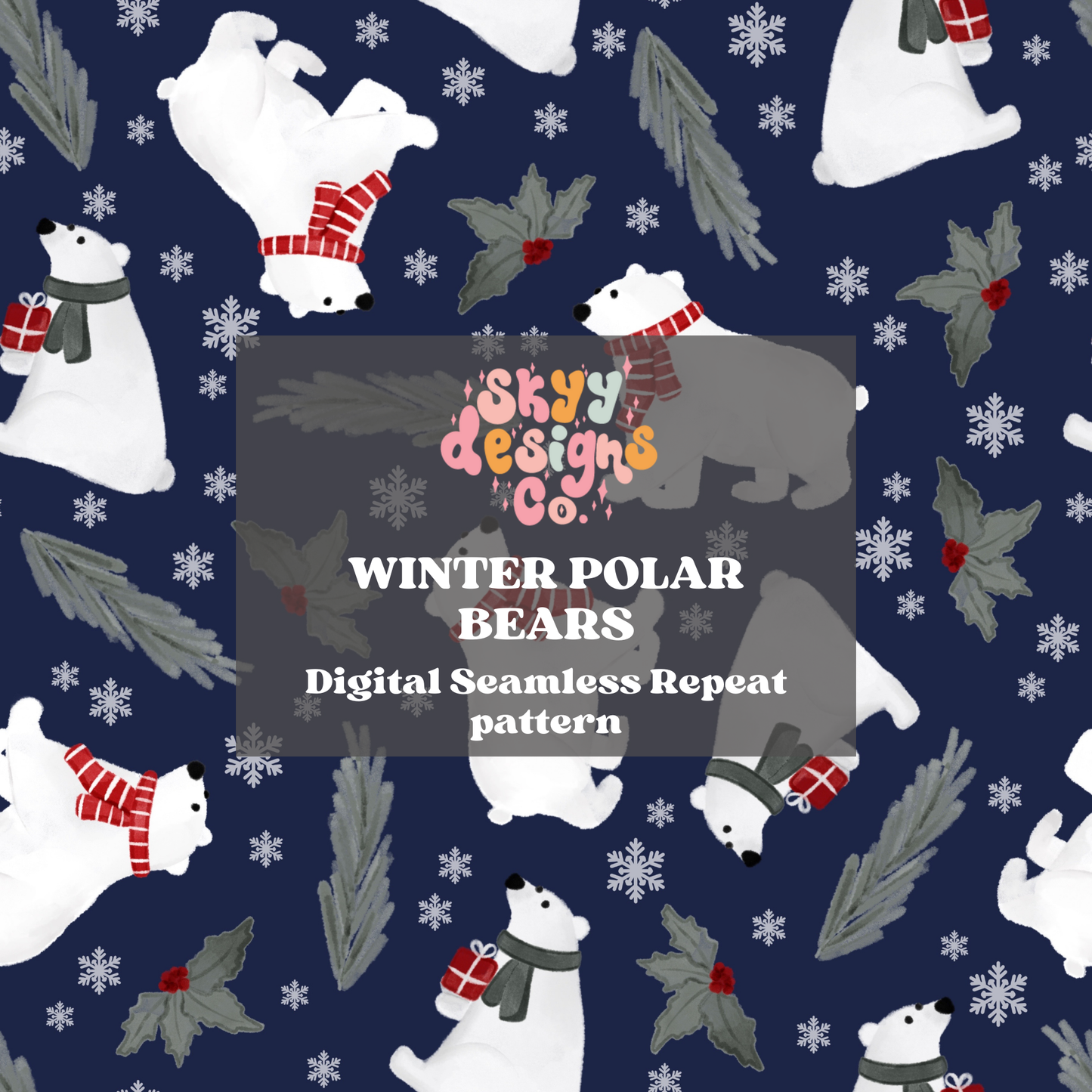 Winter polar bears seamless pattern