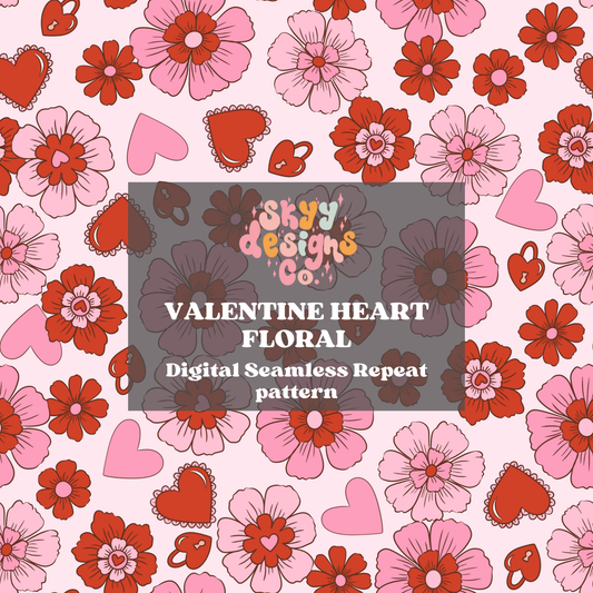 Valentine heart floral seamless pattern