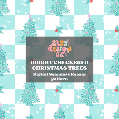 Bright Checkered Christmas Trees Seamless Pattern