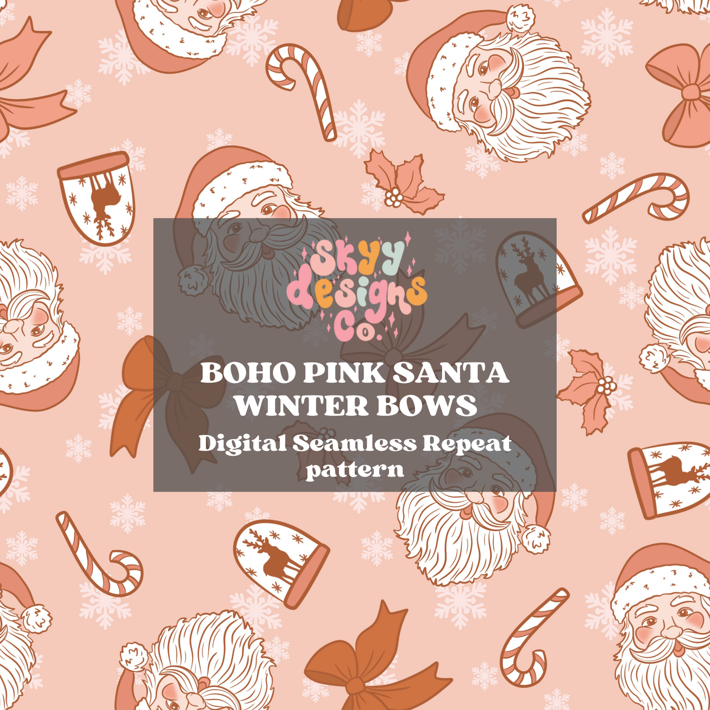 Boho Pink Santa Christmas Seamless Pattern