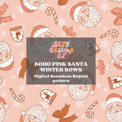 Boho Pink Santa Christmas Seamless Pattern