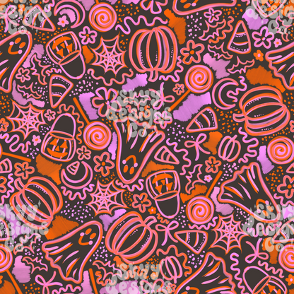 Preppy Watercolor Halloween on Black Background