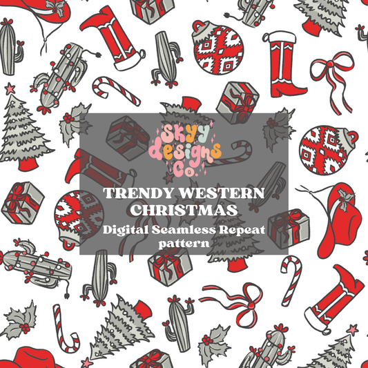 Trendy Western Christmas Seamless Pattern