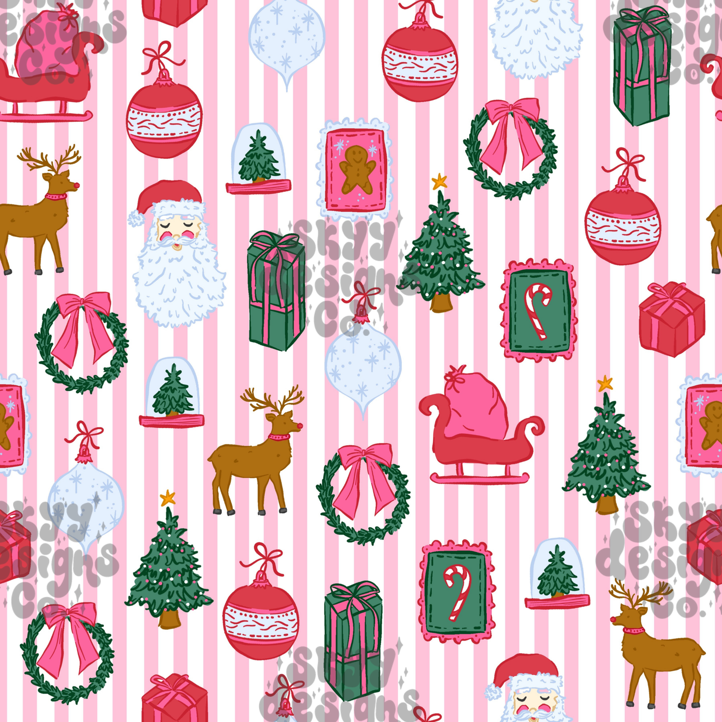 Preppy Christmas on Stripe Background