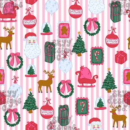 Preppy Christmas on Stripe Background