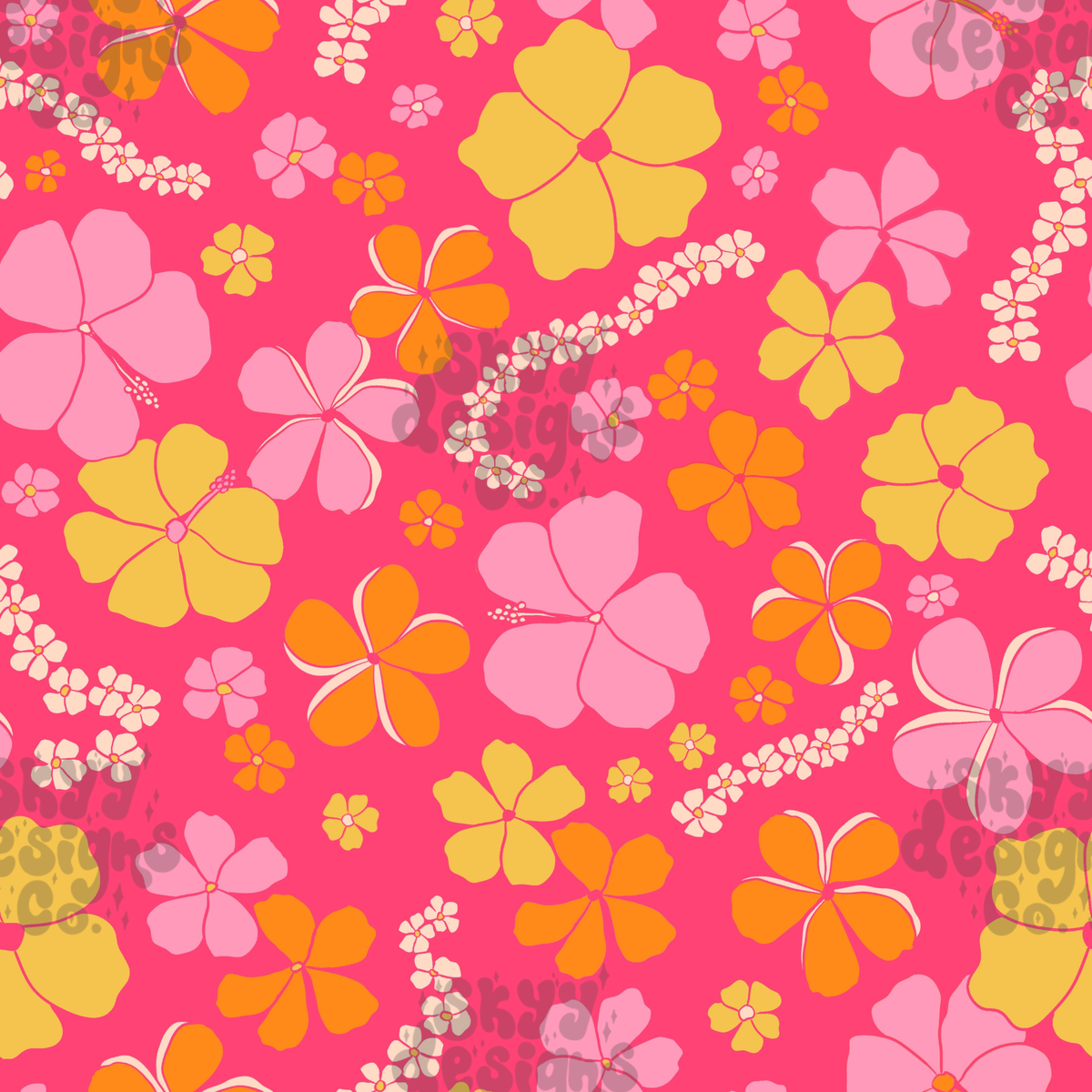 Bright Pink Hawaiian floral