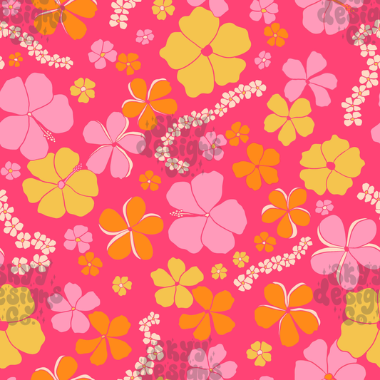 Bright Pink Hawaiian floral