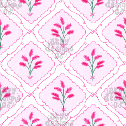 Pattern of pink florals in a coquette patchwork stylle