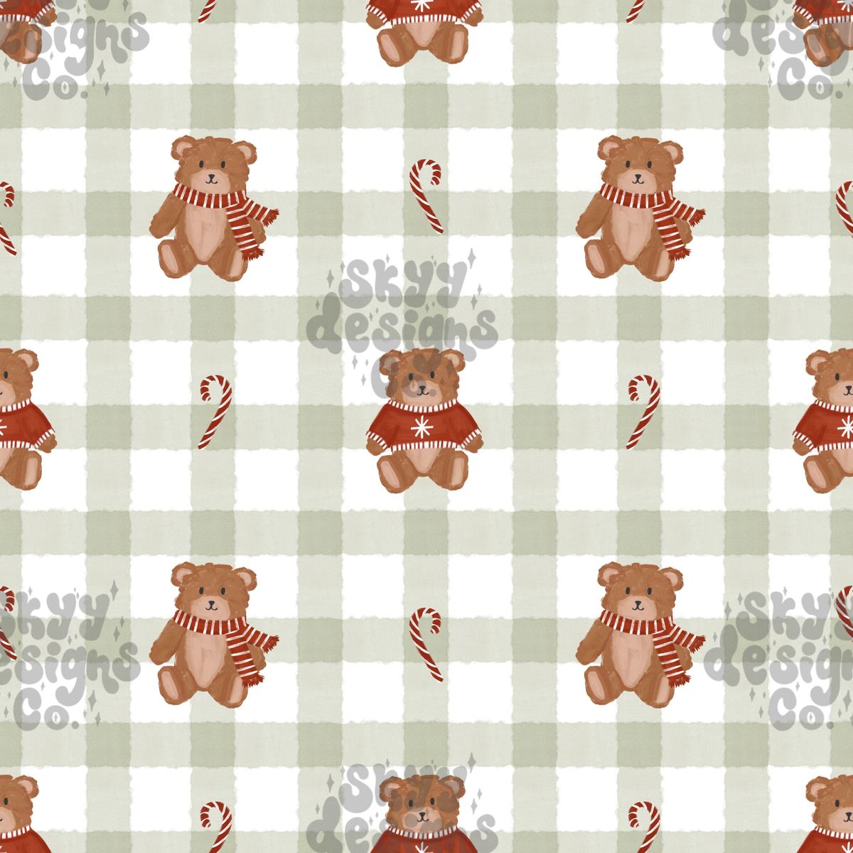 Watercolor Winter Gingham Bears