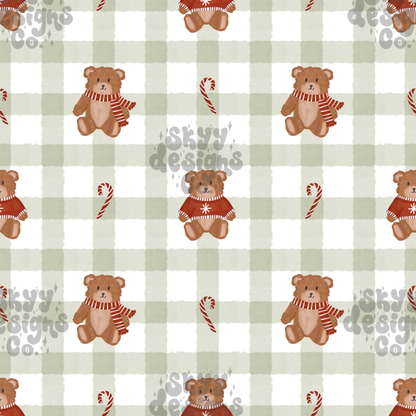 Watercolor Winter Gingham Bears