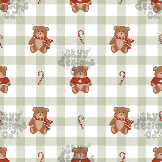 Watercolor Winter Gingham Bears