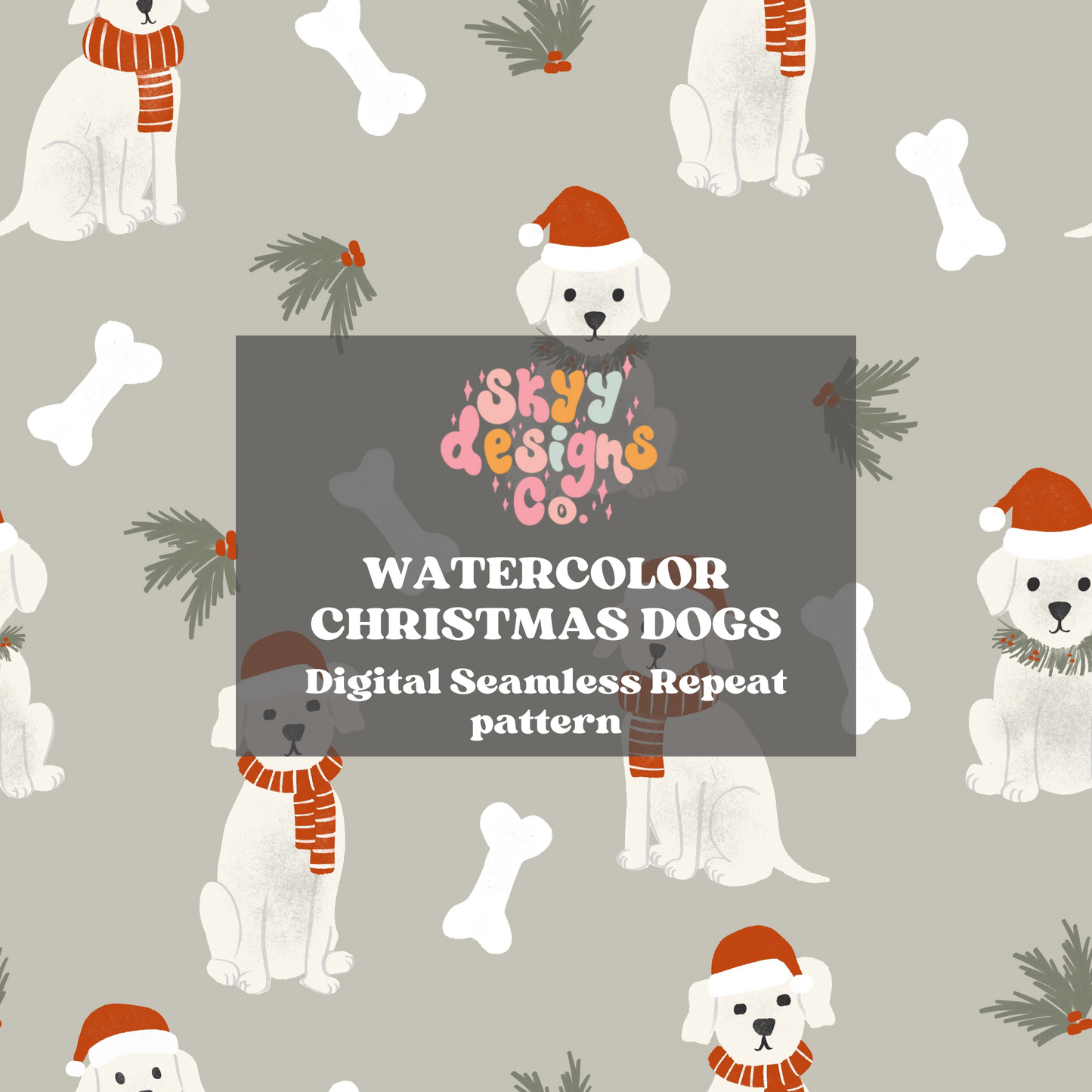 Watercolor Christmas dogs Pattern