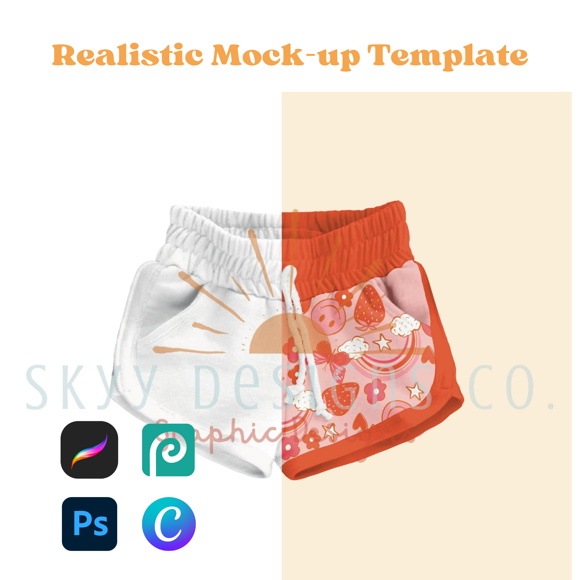 Retro tie shorts mock-up template - SkyyDesignsCo