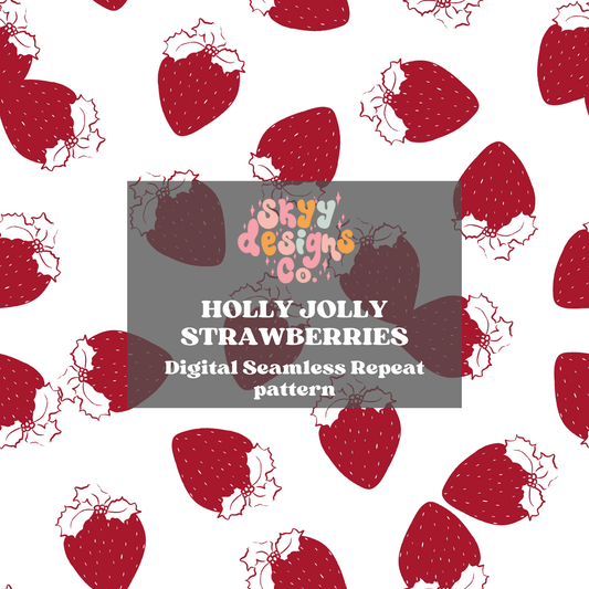 Holly Jolly Christmas Strawberries Seamless Pattern
