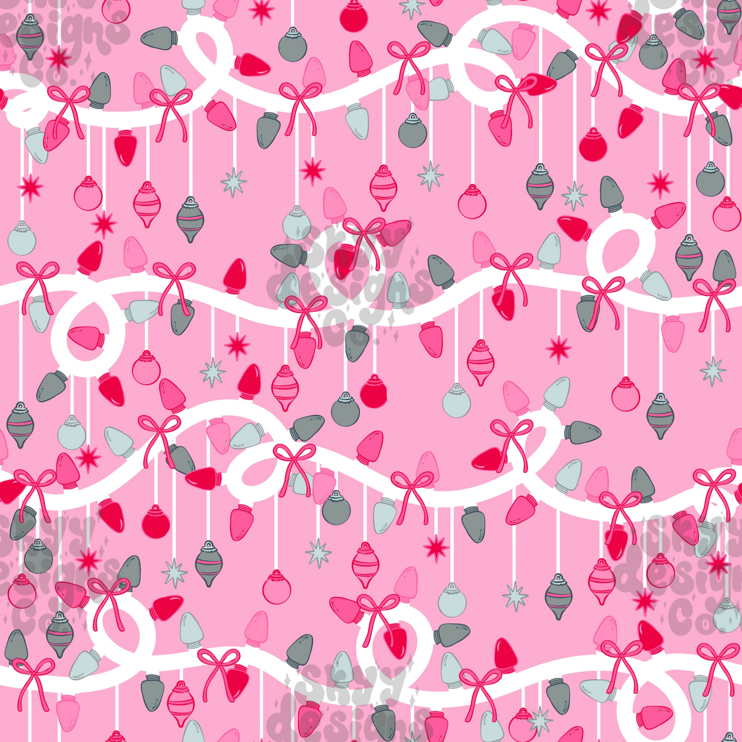 Pink Christmas lights and ornaments