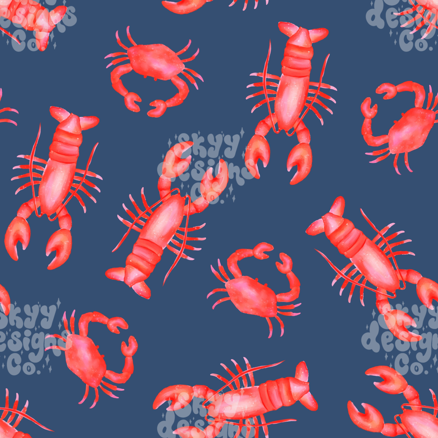 Watercolor Lobsters and Crabs