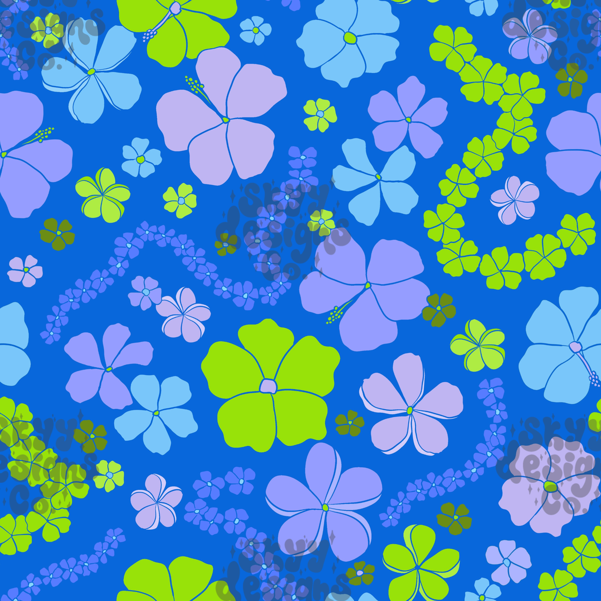 Bright Blue Hawaiian Floral