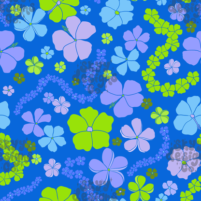Bright Blue Hawaiian Floral