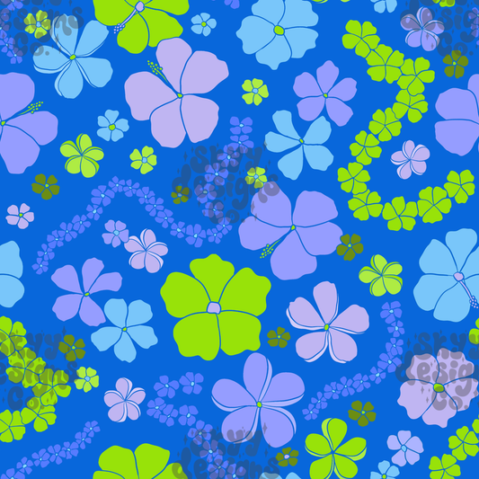 Bright Blue Hawaiian Floral