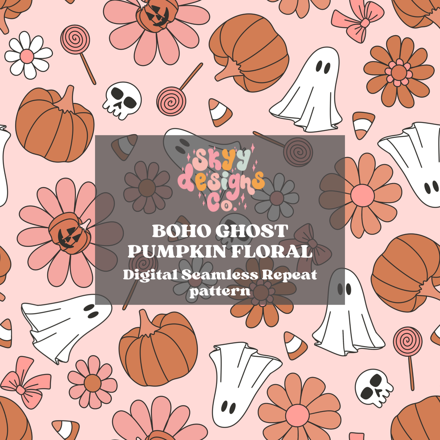 Pink Boho Halloween Seamless Pattern